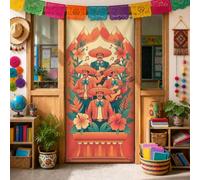 Copritorte messicana con illustrazione della band Mariachi Cinco De Mayo | Tema della cultura messicana, Striscione per porta d'ingresso, fiori di ibisco tropicale, strumento musicale grafico