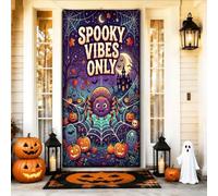 Copritorte per porta con citazione di Halloween con ragno spettrale, 91 x | Jack-o'-lanterns, Striscione porta d'ingresso, casa infestata, ragnatela, foglie di autunno, illustrazione fantasiosa