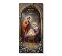 Copritorte religiose religiose per porte natalizie, 91 x 182 cm | Cornice ad arco in pietra, cartello per porta d'ingresso, opera d'arte religiosa tradizionale, atmosfera serena