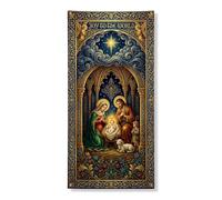 Copritorte religiose religiose per porte natalizie, 91 x 182 cm | Cornice architettonica gotica, sfondo porta d'ingresso, arte religiosa stagionale, dettagli floreali ornati, atmosfera serena