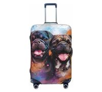 Coprivaligia ad alta elasticità con stampa di due simpatici cagnolini, coprivaligia da viaggio universale antigraffio per uomini e donne.