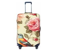 Coprivaligia elastico lavabile, antipolvere, personalizzato, motivo: rose inglesi, uccelli, coprivaligia da viaggio per 18-32 pollici, grande, nero