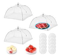 Coprivivande a Rete Pieghevole Anti Insetti,Coprivivande a Rete,Coprivivande a Rete Pieghevole Coperture,Cupola Copri Alimenti,Porta 10 buste di plastica per proteggere il cibo da zanzare insetti,3pcs