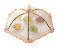 coprivivande per alimenti Copertura for alimenti in rete, stile ombrello, pieghevole, esagonale, for tavolo da pranzo(Light brown)