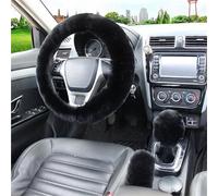 Coprivolante Antiscivolo Coprivolante Per Auto In Pelliccia Coprivolante Per Freno A Mano Per Auto Invernale Caldo Set Tre Pezzi Volante 38 Cm Copri Volante(Nero)
