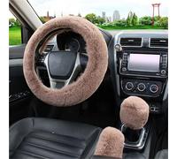 Coprivolante Antiscivolo Coprivolante Per Auto In Pelliccia Coprivolante Per Freno A Mano Per Auto Invernale Caldo Set Tre Pezzi Volante 38 Cm Copri Volante(Camel)