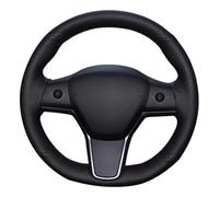 Coprivolante Antiscivolo Per Tesla Per Il Modello 3 2015 2016 2017 2018 2019 2020 Per Il Modello Y 2019 2020 Coprivolante Cucito A Mano Morbida Pelle Artificiale Nera Coprivolanti(Light Blue Thread)