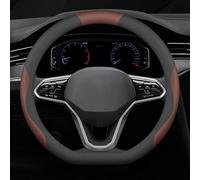 Coprivolante Auto in Pelle per Hyundai Santa Cruz 2025, Copertura di Volante Antiscivolo Traspirante Copristerzo Accessori Auto Interno,Black-Brown-D Shape