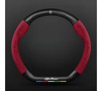 Coprivolante Auto per Alfa Romeo Giulietta,Pelle Microfibra Volante Cover Antiscivolo Traspirante Volante Protettore con Logo Emblema Auto Coprivolanti Accessori Interno,Red