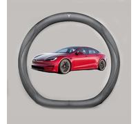 Coprivolante Auto per Tesla Model 3 Highland 2024 Accessori Auto In Pelle Scamosciata Tutte Le Stagioni Ultra Sottile Antiscivolo,LeatherBlack