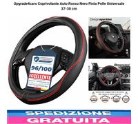 Coprivolante Auto Universale Finta Pelle Rosso Nero 37-38 cm