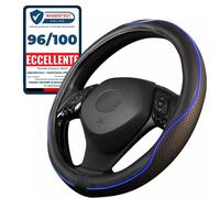 Coprivolante Auto Universale Nero Blu in Finta Pelle Copertura di Volante