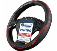 Coprivolante Auto Universale Nero Rosso in Finta Pelle Copertura di Volante