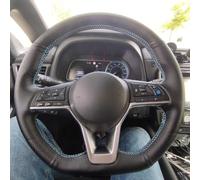 Coprivolante cucito a mano, antiscivolo e traspirante, in fibra ultra fine, rivestito con cuciture, per Nissan Kicks X-Trail March Rogue Qashqai Serena (filo blu)