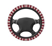 Coprivolante elasticizzato universale per auto, con texture in lino, colore bordeaux e crema, 38 cm, antiscivolo, traspirante, per SUV e camion