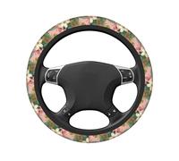 Coprivolante elastico universale per auto con fiori bianchi rosa e foglie tropicali di banana, coprivolante da 38 cm, antiscivolo, traspirante, per SUV e camion