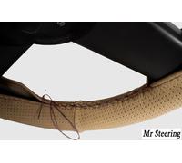 Coprivolante In Pelle Perforata Beige Per Ford Cortina MK1 Con Cuciture Grigie