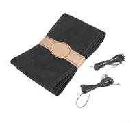 Coprivolante in pelle scamosciata cucito a mano per volante auto 37-38 cm in pelle nera con ago e filo per un maggiore comfort di guida