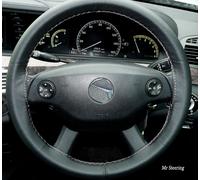 Coprivolante In Vera Pelle Nera Per MERCEDES-BENZ VIANO Con Cuciture Bianche