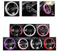 Coprivolante per auto, 38 cm, in pelle PU goffrata, antiscivolo, migliore presa e facile installazione, elegante miglioramento degli interni, per la maggior parte dei veicoli standard (I)