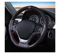 Coprivolante per Auto Copertura Coprivolante cucito a mano in pelle per auto universale 38 cm quattro stagioni(Black Red)