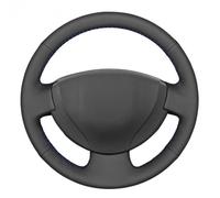 Coprivolante per auto cucito a mano, antiscivolo e traspirante, in fibra di pelle ultra fine avvolto con cuciture, per Renault Logan 1 Sandero Symbol Clio Twingo Lada Largus Nissan (filo blu)