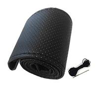 Coprivolante per Auto in Pelle, Coprivolante per Auto Universale Cucito a Mano Coprivolante in Pelle Microfibra Traforata per 38 Cm di Diametro (Nero)