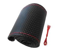 Coprivolante per Auto in Pelle, Coprivolante per Auto Universale Cucito a Mano Coprivolante in Pelle Microfibra Traforata per 38 Cm di Diametro (Nero rosso)