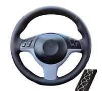 Coprivolante per auto in pelle cucita a mano, antiscivolo e traspirante, ultra fine, rivestito in pelle con cuciture, per BMW E46 M3 E39 330i 540i 525i 530i 330Ci (filo bianco)