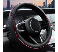 Coprivolante per auto, in pelle e microfibra, con rivestimento antiscivolo, universale, 37,5-38,1 cm (rosso)