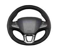 Coprivolante per Auto in Similpelle PU Nera Cucito a Mano per Peugeot 208 2011-2019 e 2008 2013-2019 con Cuciture Azzurre (Filo Giallo).