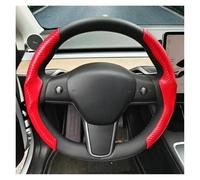 Coprivolante Per Auto Per Tesla Per Model 3 Y Pelle Scamosciata Fibra Di Carbonio Volante Speciale Per Ultra-Sottile Assorbente Il Sudore Accessori Auto Coprivolante(Carbon Fiber Red)