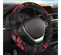 Coprivolante per auto rosso e blu con stampa floreale teschio coprivolante per auto unisex accessori auto SUV camion, elastico antiscivolo inodore, universale 38,1 cm