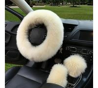 Coprivolante per auto Set Di 3 Coprivolanti Per Auto In Pelliccia Di Pecora, Morbidi E Caldi, In Peluche(Beige)