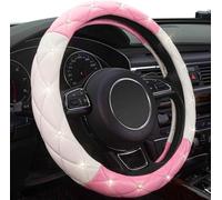 Coprivolante per donna Mayco Bell Diamond, coprivolante in pelle Bling Bling per auto universale 15 pollici con diamante in cristallo (rosa bianco)