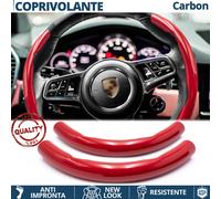 COPRIVOLANTE per PORSCHE Effetto FIBRA CARBONIO SOTTILE Rosso Sportivo Tuning