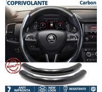 COPRIVOLANTE per SKODA Effetto FIBRA CARBONIO SOTTILE Sportivo Nero Antisci
