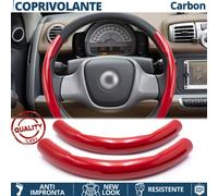 COPRIVOLANTE per SMART Effetto FIBRA CARBONIO SOTTILE Rosso Sportivo Tuning