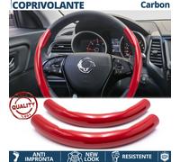 COPRIVOLANTE per SSANGYONG Effetto FIBRA CARBONIO SOTTILE Rosso Sportivo Tuning