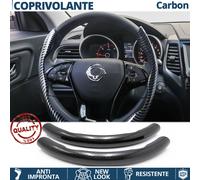 COPRIVOLANTE per SSANGYONG Effetto FIBRA CARBONIO SOTTILE Sportivo Nero Antisci