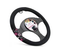 Coprivolante perAuto "MY STAR" Nero Diametro 38 con Ricamo Fiori Floreali Rosa