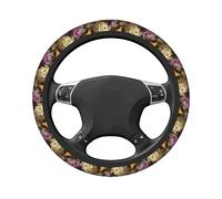 Coprivolante universale elasticizzato per auto con fiori vintage viola rosa rosa 38 cm, coprivolante antiscivolo, traspirante per SUV camion