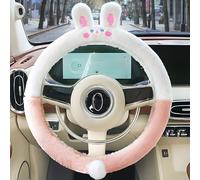 Coprivolante Universale in Peluche*15in (38cm), badaren Coprivolante in Peluche per Auto, Coprivolante Auto Universale Peloso, Copristerzo Auto Peluche, Nero/Rosa Coprivolante Peloso Auto (coniglio)