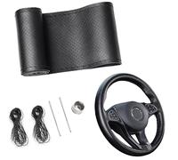Coprivolante Universale Per Auto In Pelle Di Vacchetta Cucito A Mano,Coprivolante Per Auto In Morbida Pelle Fai-Da-Te Con Ago E Filo,Adatto Per Volante Da 37-39Cm (Linea nera del foro pieno)