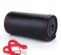 Coprivolanti Per diametri 37-38 cm con aghi e filo, accessori per auto universali, coprivolante in microfibra per cucire a mano Coprivolante auto(Black-Red Thread)