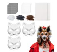 Coprivolto Gatto per Artigianato Creativo,Maschera Gattino Bianca Da Dipingere Con Rete Per Halloween - Accessori Role Play e Cosplay per Adulti Bambini Appassionati di Animali Foto Feste Carnevale