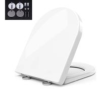 Copriwater a forma di D, sedile WC con abbassamento automatico, funzione di rilascio rapido, antibatterico, coperchio in Duroplast con cerniere regolabili, copriwater Seat WC WC Occhiali, bianco