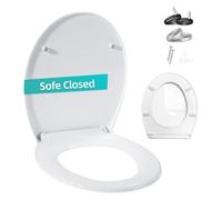 Copriwater con abbassamento automatico, sedile WC con abbassamento automatico, coperchio con funzione di rilascio rapido, antibatterico, a forma di O, sedile WC bianco, fino a 200 kg, plastica robusta