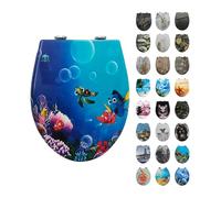 Copriwater con abbassamento automatico, sedile WC con abbassamento automatico, forma ovale, facile da pulire, sedile WC rimovibile, portata 150 kg, facile da montare, motivo: mondo marino