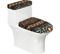 Copriwater con texture etnica tribale africana morbida, 2 pezzi, coperture elastiche riutilizzabili per WC a forma di U/O, decorazione per il bagno